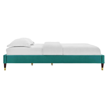 Bed | CasaFoyer Harlow Performance Velvet Full Bed Frame | Wood Legs | Gold Metal Sleeves | Stain-Resistant Velvet | Memory Foam Compatible | 800 lbs Weight Capacity | casafoyer.myshopify.com
