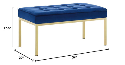 home office desk chairs | CasaFoyer Loft Button Tufted Performance Velvet Accent Bench | Gold Navy | Contemporary Design | Stainless Steel Legs | Supports up to 300 lbs | casafoyer.myshopify.com