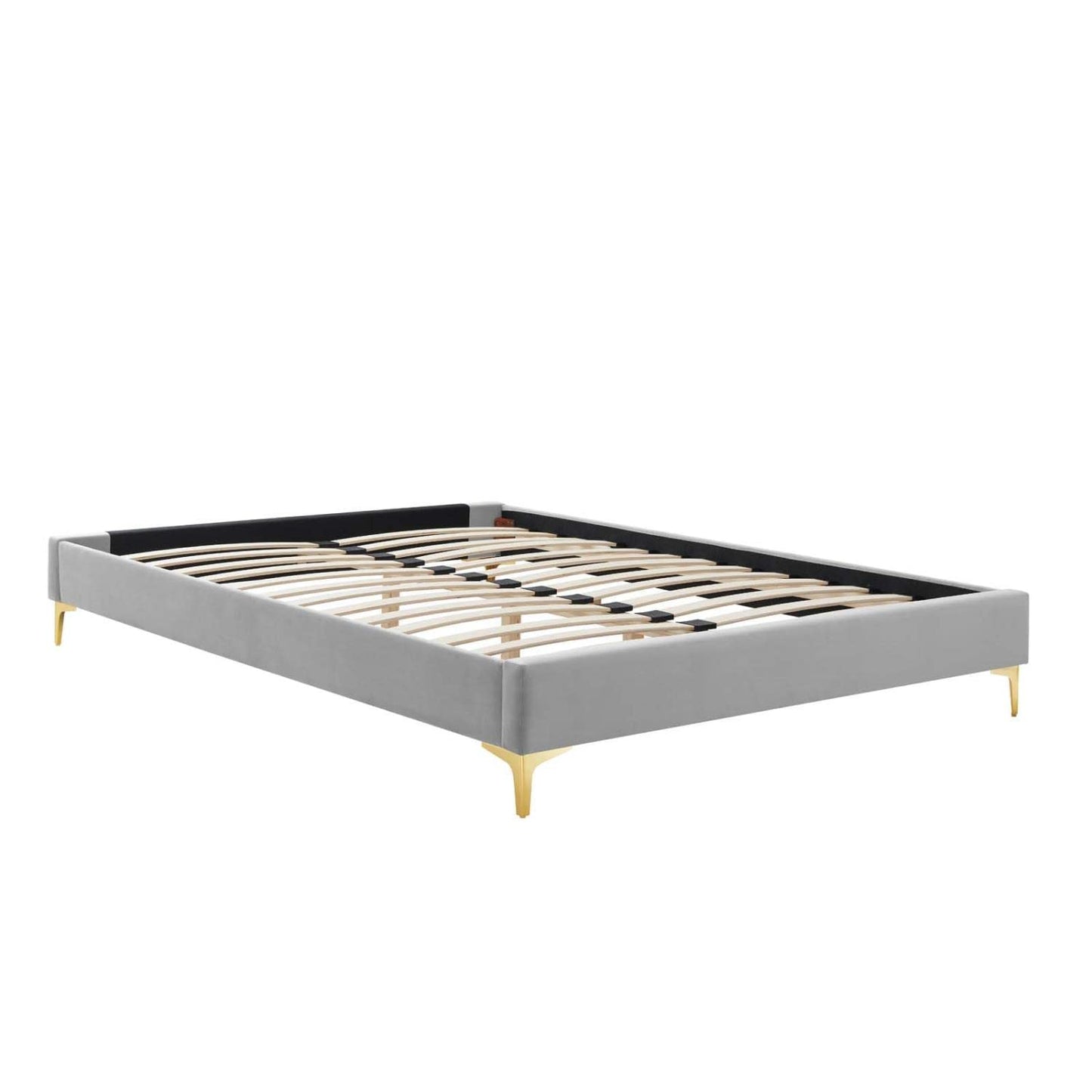 bed frames | CasaFoyer Sutton Performance Velvet Queen Bed Frame | Stain-Resistant | Durable | Supports Memory Foam, Innerspring, Latex, and Hybrid Mattresses | No Box Spring Needed | Gold Metal Legs | 800 lbs Weight Capacity | Assembly Required | casafoyer.myshopify.com