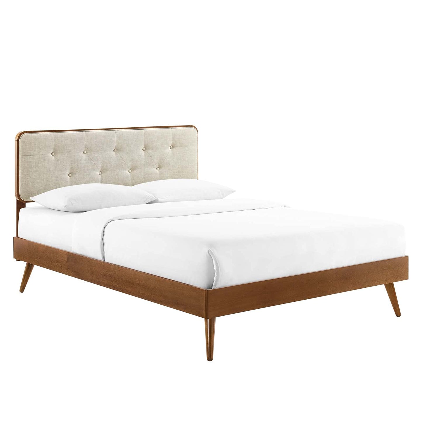 Bed | CasaFoyer Bridgette Tufted Wood King Platform Bed | Modern Retro Style | Button-Tufted Headboard | Sturdy Construction | No Box Spring Needed | Walnut Beige | casafoyer.myshopify.com