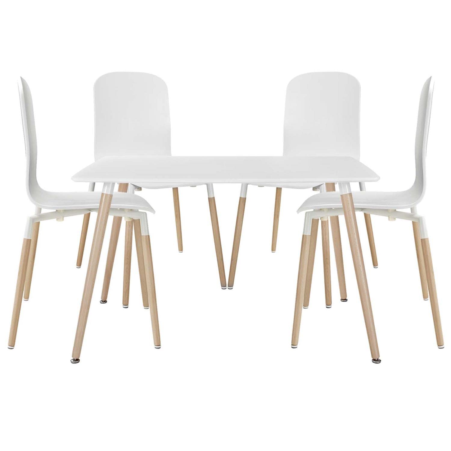 childrens table and chair sets | CasaFoyer Stack Wood Dining Set | Sleek & Sophisticated Furniture | Minimalist Decor | 4 Chairs & 1 Table | Durable Steel & Beech Wood Legs | White | casafoyer.myshopify.com