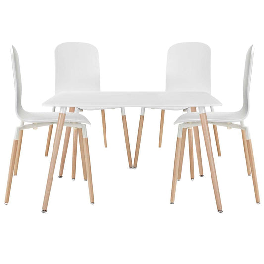 childrens table and chair sets | CasaFoyer Stack Wood Dining Set | Sleek & Sophisticated Furniture | Minimalist Decor | 4 Chairs & 1 Table | Durable Steel & Beech Wood Legs | White | casafoyer.myshopify.com