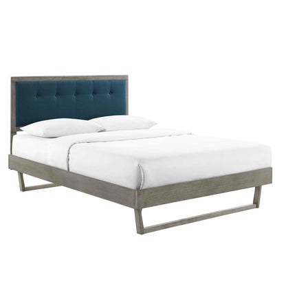 bed frames | CasaFoyer Willow Tufted Wood Queen Platform Bed | Mid-Century Design | Upholstered Headboard | Button Tufted | Sturdy Materials | Wood Slat Support | No Box Spring | 601 lbs Capacity | Gray Azure | casafoyer.myshopify.com