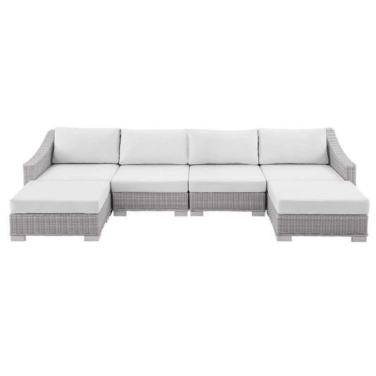 kitchen and dining room sets | CasaFoyer Conway Outdoor Patio Sunbrella Wicker Rattan 6-Piece Furniture Set | Light Gray | UV-Resistant | Water-Resistant Covers | Assembly Required | casafoyer.myshopify.com