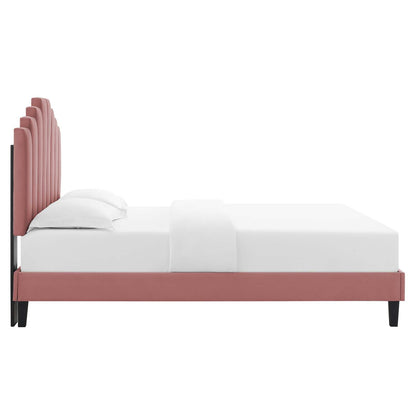 Bed | CasaFoyer Elise Performance Velvet Twin Platform Bed | Art Deco Style | Channel Tufting | Stain-Resistant | Memory Foam Compatible | Robust Construction | casafoyer.myshopify.com