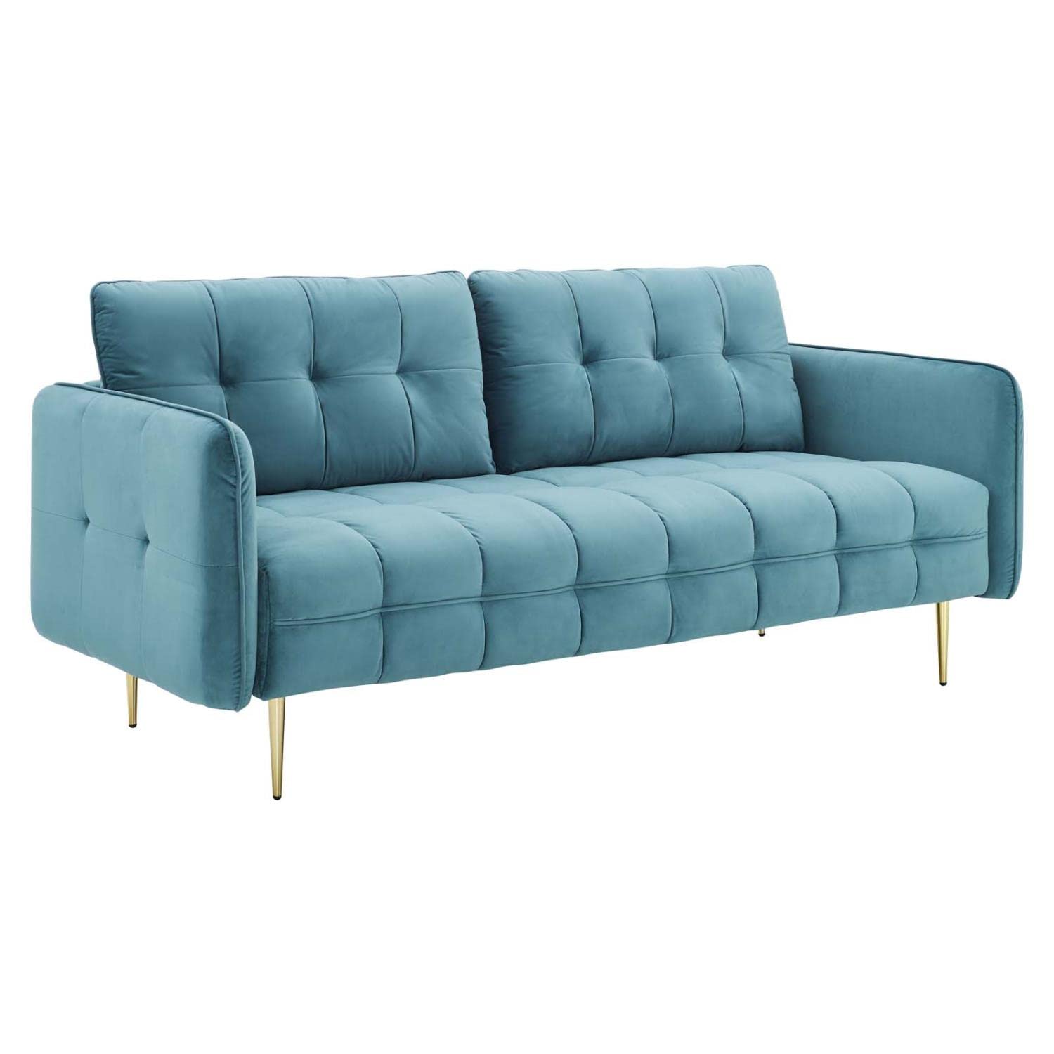 sofas | CasaFoyer Cameron Tufted Performance Velvet Sofa | Luxurious Art Deco Charm | Mid-Century Modern Influence | Stain-Resistant | Foam Padding | Gold Legs | Easy Assembly | casafoyer.myshopify.com