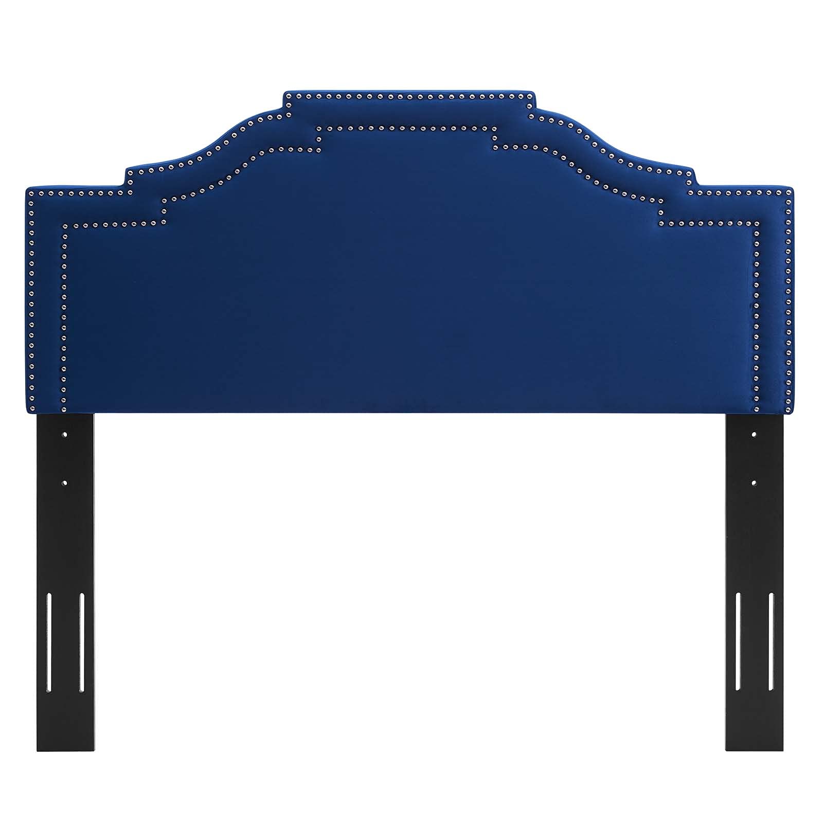 headboards | CasaFoyer Lucia Performance Velvet King/California King Headboard | Art Deco Design | Stain-Resistant | Adjustable Height | Nailhead Trim | Navy | casafoyer.myshopify.com