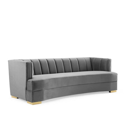sofas | CasaFoyer Encompass Curved Channel Tufted Performance Velvet Sofa | Elegant & Glamorous | Stain-Resistant | Plush Cushions | Gold Legs | 600 lbs Capacity | casafoyer.myshopify.com