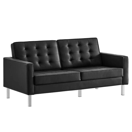 home office desk chairs | CasaFoyer Loft Tufted Faux Leather Loveseat | Modern Design | Stainless Steel Frame | Button Tufting | 600 lb Weight Capacity | casafoyer.myshopify.com