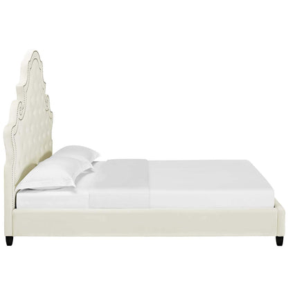 adjustable bed bases | CasaFoyer Valentina Performance Velvet Tufted Nailhead Queen Platform Bed | Elegant Ivory Design | Stain-Resistant Fabric | Ultimate Comfort | No Box Spring Needed | Supports 1322 lbs. | casafoyer.myshopify.com