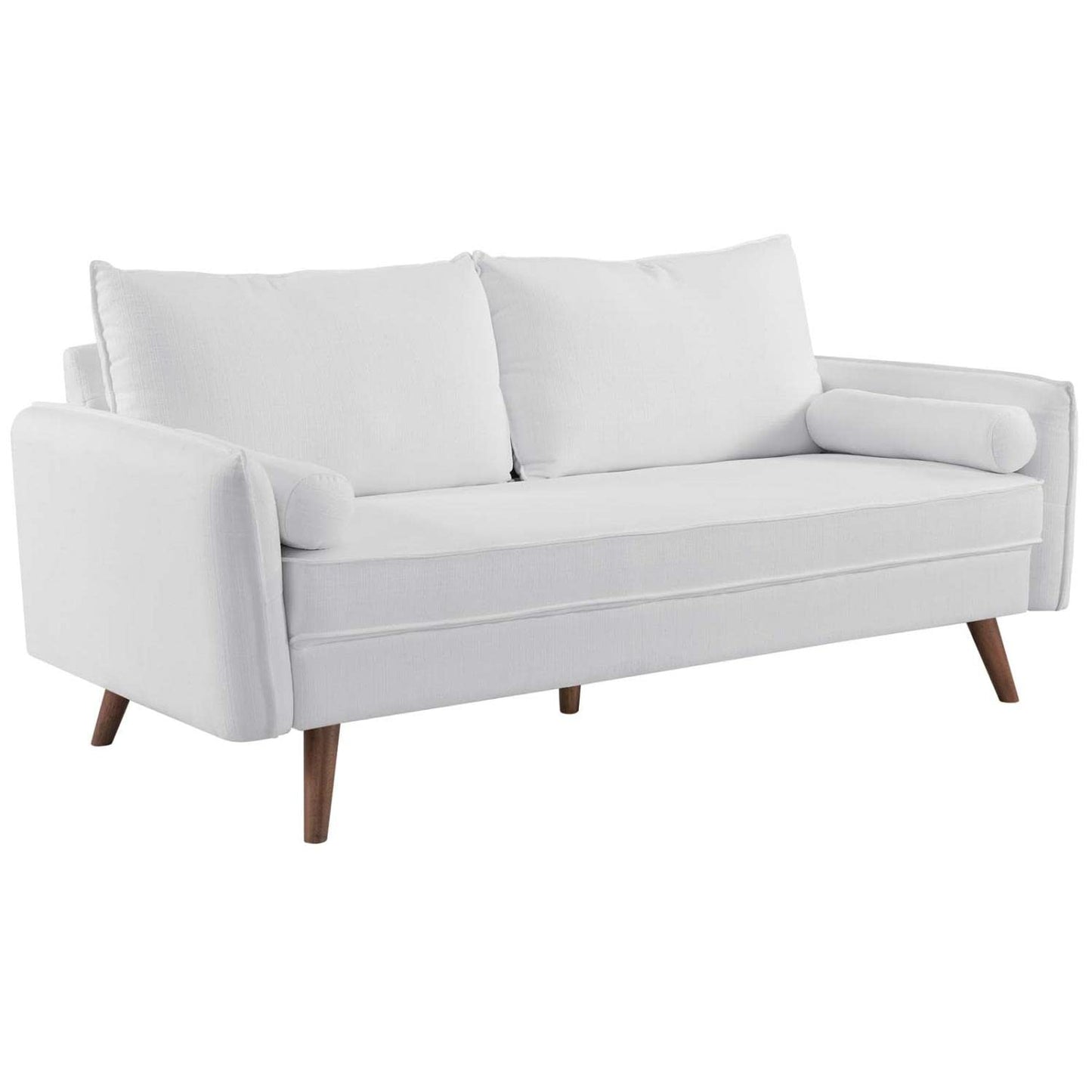 sofas | CasaFoyer Revive | Cozy Sofa with Bolster Pillows | Soft Fabric Upholstery | Sleek Lines | Stylish Wood Legs | Convenient Shipping | White | casafoyer.myshopify.com