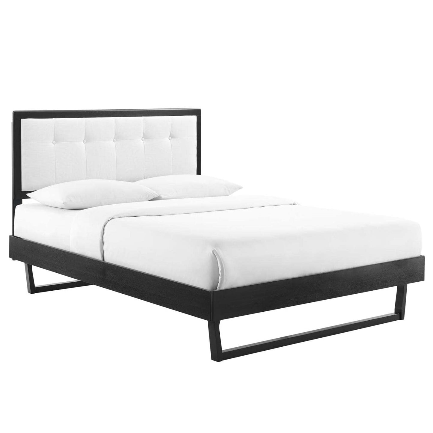 bed frames | CasaFoyer Willow Tufted Wood Queen Platform Bed | Contemporary Charm | Mid-Century Inspired | Durable Construction | Wood Slat Support System | Easy Assembly | Black White | casafoyer.myshopify.com