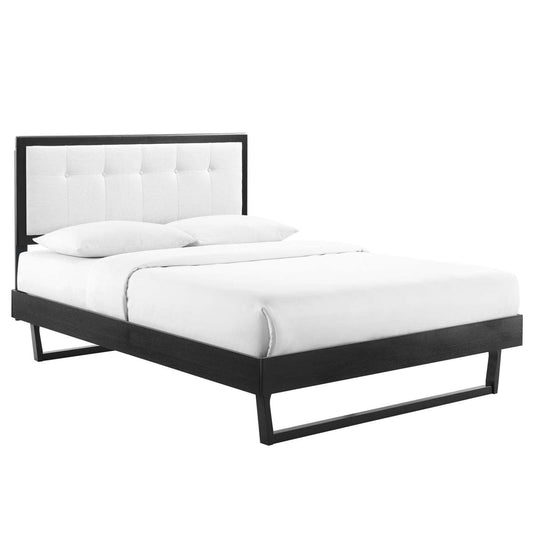 bed frames | CasaFoyer Willow Tufted Wood Queen Platform Bed | Contemporary Charm | Mid-Century Inspired | Durable Construction | Wood Slat Support System | Easy Assembly | Black White | casafoyer.myshopify.com
