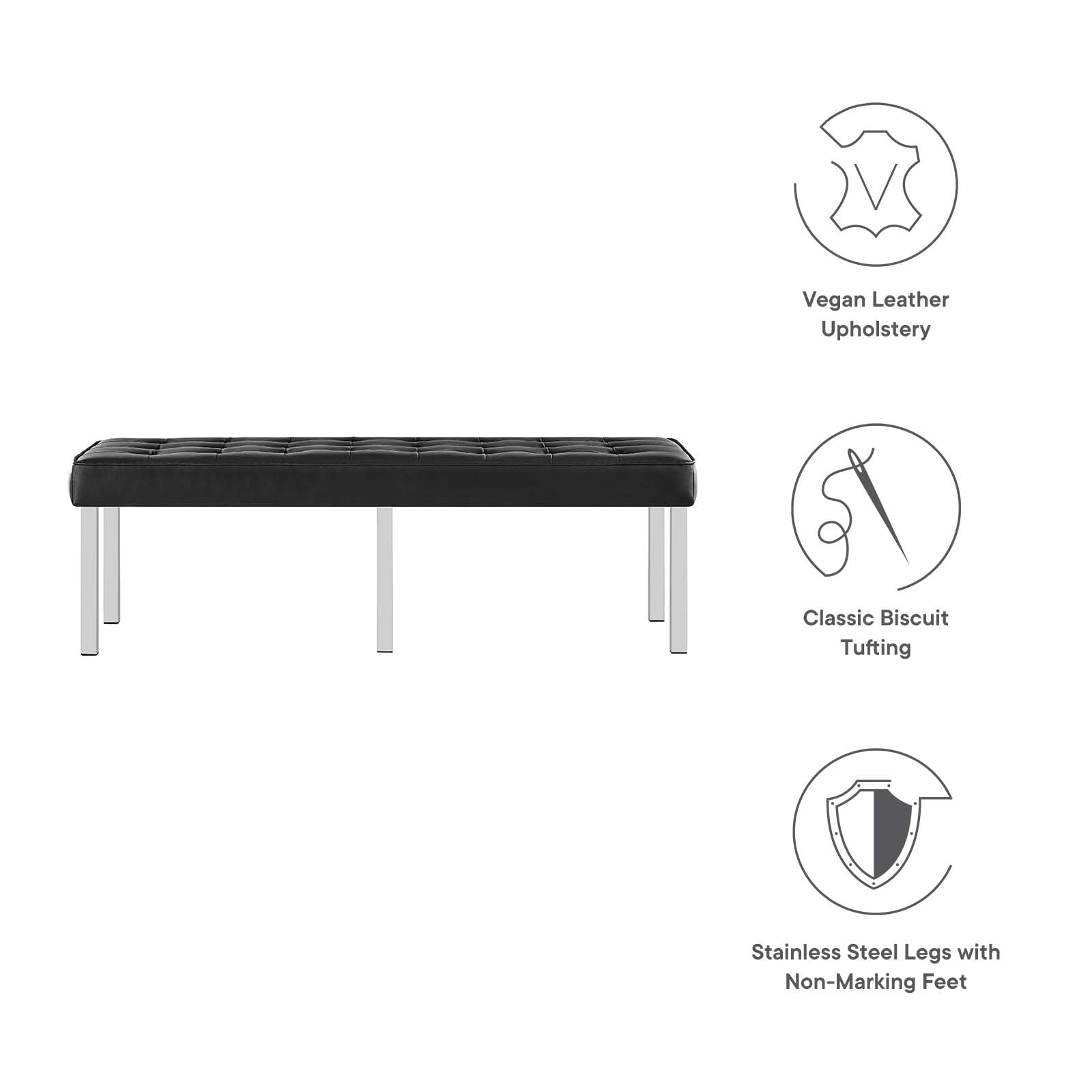 ottomans | CasaFoyer Loft Tufted Button Faux Leather Accent Entryway Bench | Contemporary Design | Stainless Steel Frame | Silver Legs | 300 lb Weight Capacity | casafoyer.myshopify.com