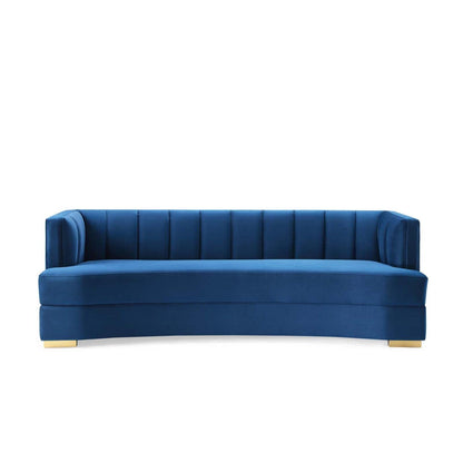 sofas | CasaFoyer Encompass Curved Channel Tufted Performance Velvet Sofa | Art Deco Elegance | Stain-Resistant | Luxuriously Comfortable | Gold Legs | Navy | casafoyer.myshopify.com
