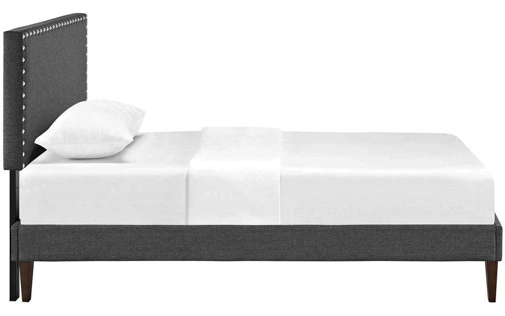 bed frames | CasaFoyer Macie Platform Bed | Wooden Frame | Polyester Upholstery | Tapered Wood Legs | No Box Spring Needed | Compatible with Memory Foam Mattresses | Ideal for Mid-Century Modern Bedrooms | Gray | casafoyer.myshopify.com