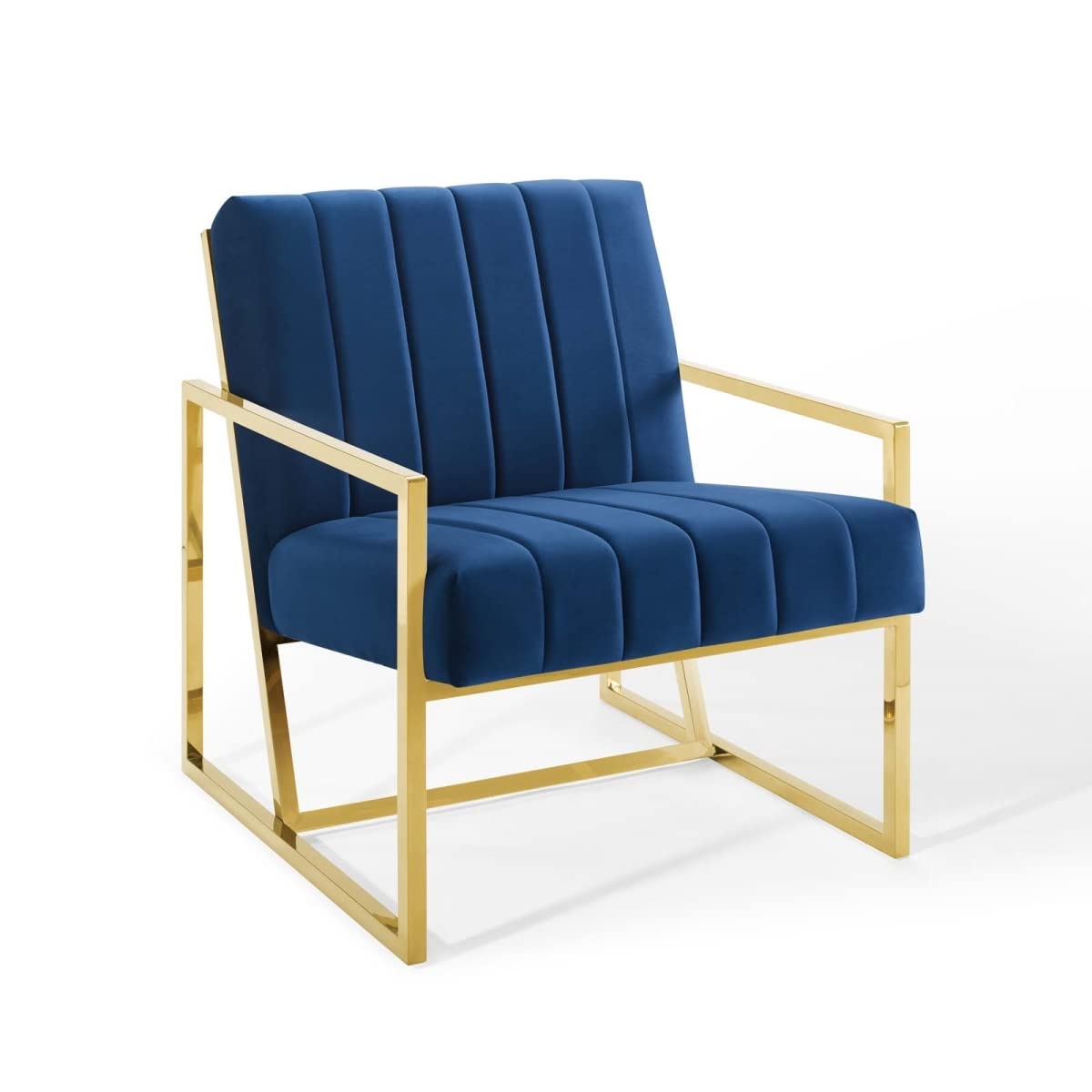 home office desk chairs | CasaFoyer Inspire Channel Tufted Performance Velvet Armchair | Navy | Gold Stainless Steel Frame | Foam Padding | Stain-Resistant Upholstery | Non-Marking Foot Caps | No Assembly | Supports up to 441 lbs | casafoyer.myshopify.com
