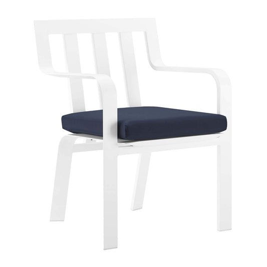 patio bistro sets | CasaFoyer Baxley Stackable Outdoor Patio Dining Armchair | Foam Padded | UV Resistant | Powder-Coated Aluminum Frame | White Navy | casafoyer.myshopify.com