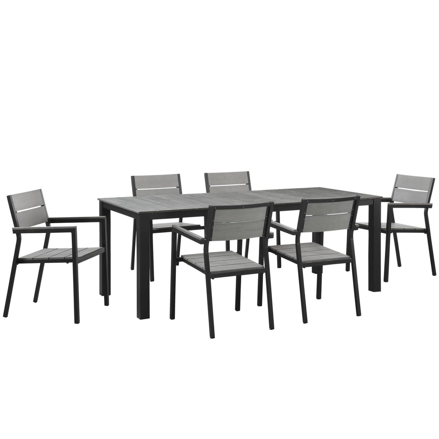 Patio Furniture Sets | Maine Outdoor Patio Dining Furniture Collection | Synthetic Wood Grain Plank Boards | Powder-Coated Aluminum Frame | 7 Piece Set | casafoyer.myshopify.com