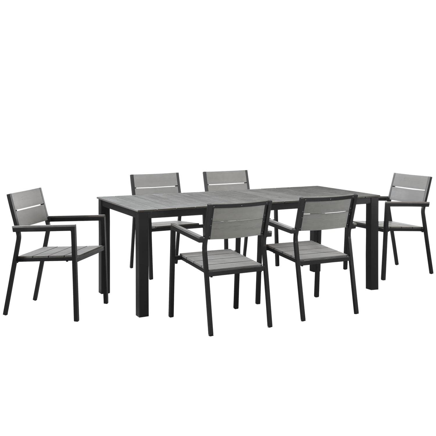 Patio Furniture Sets | Maine Outdoor Patio Dining Furniture Collection | Synthetic Wood Grain Plank Boards | Powder-Coated Aluminum Frame | 7 Piece Set | casafoyer.myshopify.com