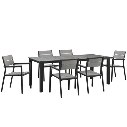 Patio Furniture Sets | Maine Outdoor Patio Dining Furniture Collection | Synthetic Wood Grain Plank Boards | Powder-Coated Aluminum Frame | 7 Piece Set | casafoyer.myshopify.com