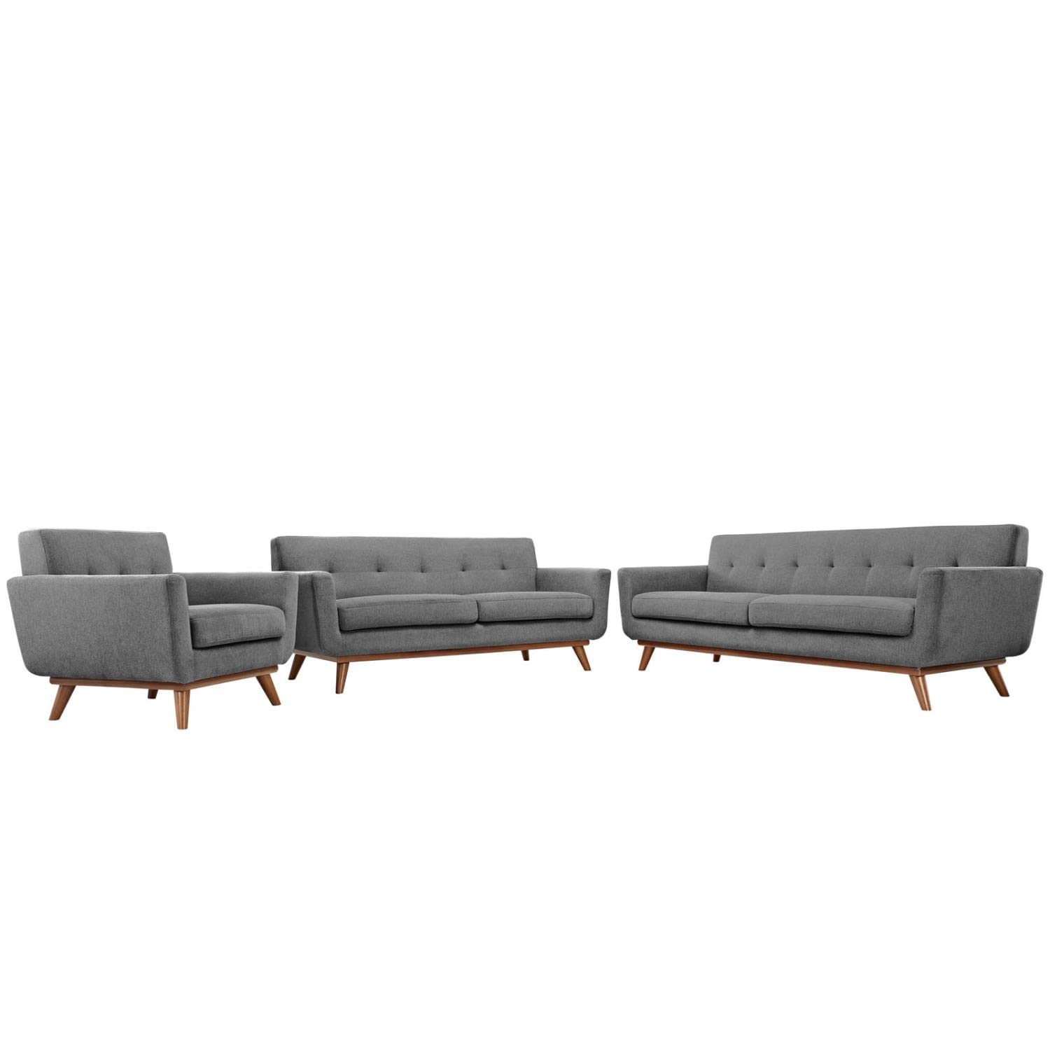 kitchen and dining room sets | CasaFoyer Engage Upholstered Fabric Button Tufted Sofa Furniture Series | Comfortable Lounging Experience | Set of 3: Armchair, Loveseat, Sofa | Cherry Wood Legs | Stain Resistant | Expectation Gray | casafoyer.myshopify.com