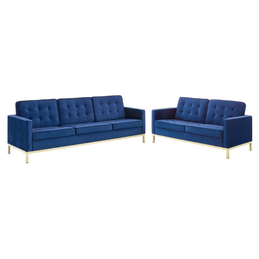 kitchen and dining room sets | CasaFoyer Loft Gold Stainless Steel Leg Performance Velvet Sofa & Loveseat Set | Elegant Retro Modern Design | Plush Upholstery | Button Tufting | Gold Navy | casafoyer.myshopify.com