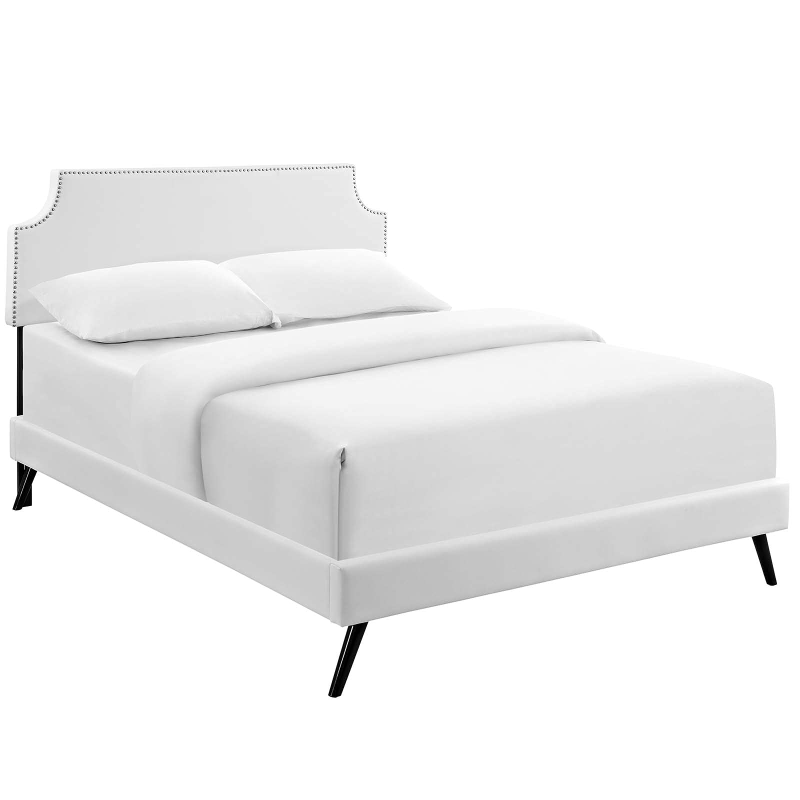 adjustable bed bases | CasaFoyer Corene Queen Vinyl Platform Bed - White | Solid Wood Frame | Sleek Upholstery | Tapered Legs | No Box Spring Needed | Compatible with Memory Foam Mattresses | Ideal for Modern Bedrooms | casafoyer.myshopify.com