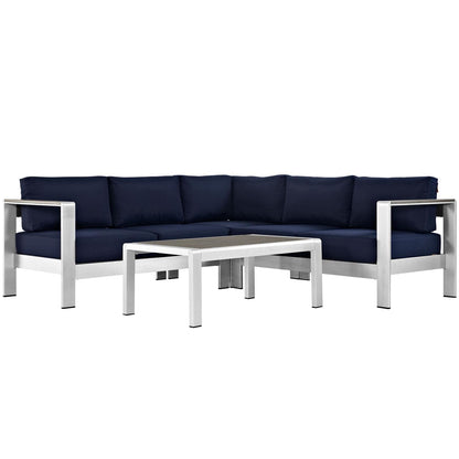 kitchen and dining room sets | CasaFoyer Shore Outdoor Patio Collection | Aluminum Sectional Sofa Set | Sturdy & Weather Resistant | Includes Coffee Table | Silver Navy | casafoyer.myshopify.com