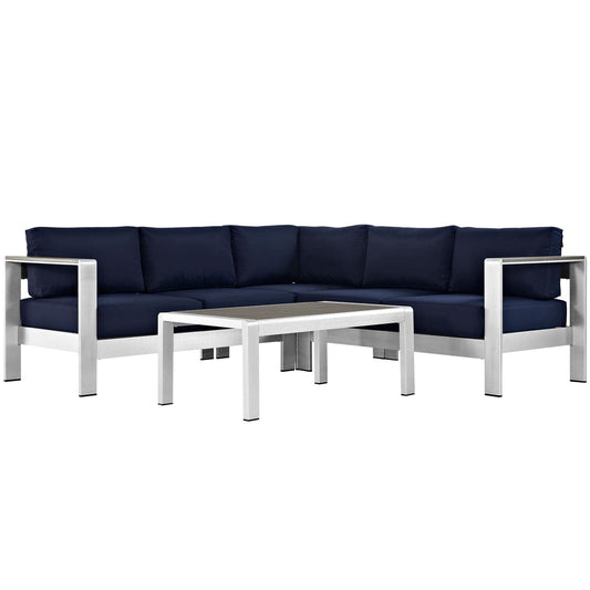 kitchen and dining room sets | CasaFoyer Shore Outdoor Patio Collection | Aluminum Sectional Sofa Set | Sturdy & Weather Resistant | Includes Coffee Table | Silver Navy | casafoyer.myshopify.com