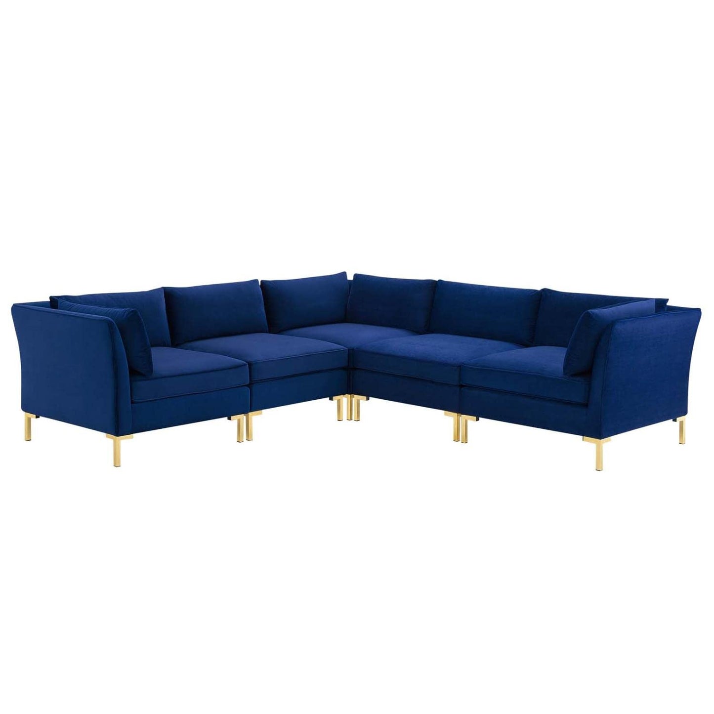 sofas | CasaFoyer Ardent Performance Velvet 5-Piece Sectional Sofa | Vintage Modern Glam Deco Style | Stain-Resistant | Ultimate Comfort | Gold Metal Legs | Navy | casafoyer.myshopify.com
