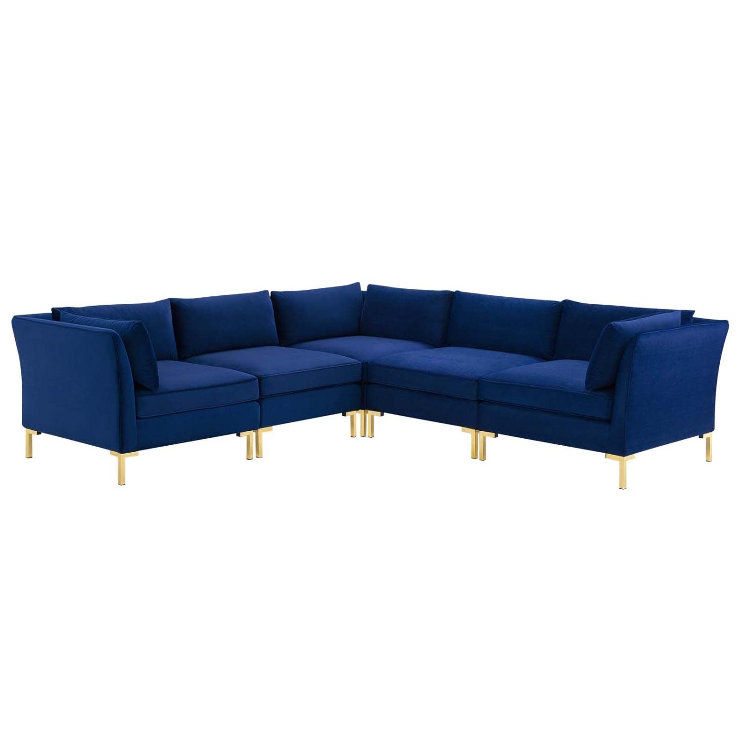 sofas | CasaFoyer Ardent Performance Velvet 5-Piece Sectional Sofa | Vintage Modern Glam Deco Style | Stain-Resistant | Ultimate Comfort | Gold Metal Legs | Navy | casafoyer.myshopify.com
