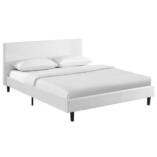 Bed | CasaFoyer Anya Platform Bed | Contemporary Upholstered Full Bed | Solid Wood Legs | Supports Various Mattress Types | 1300 lbs Weight Capacity | White | casafoyer.myshopify.com