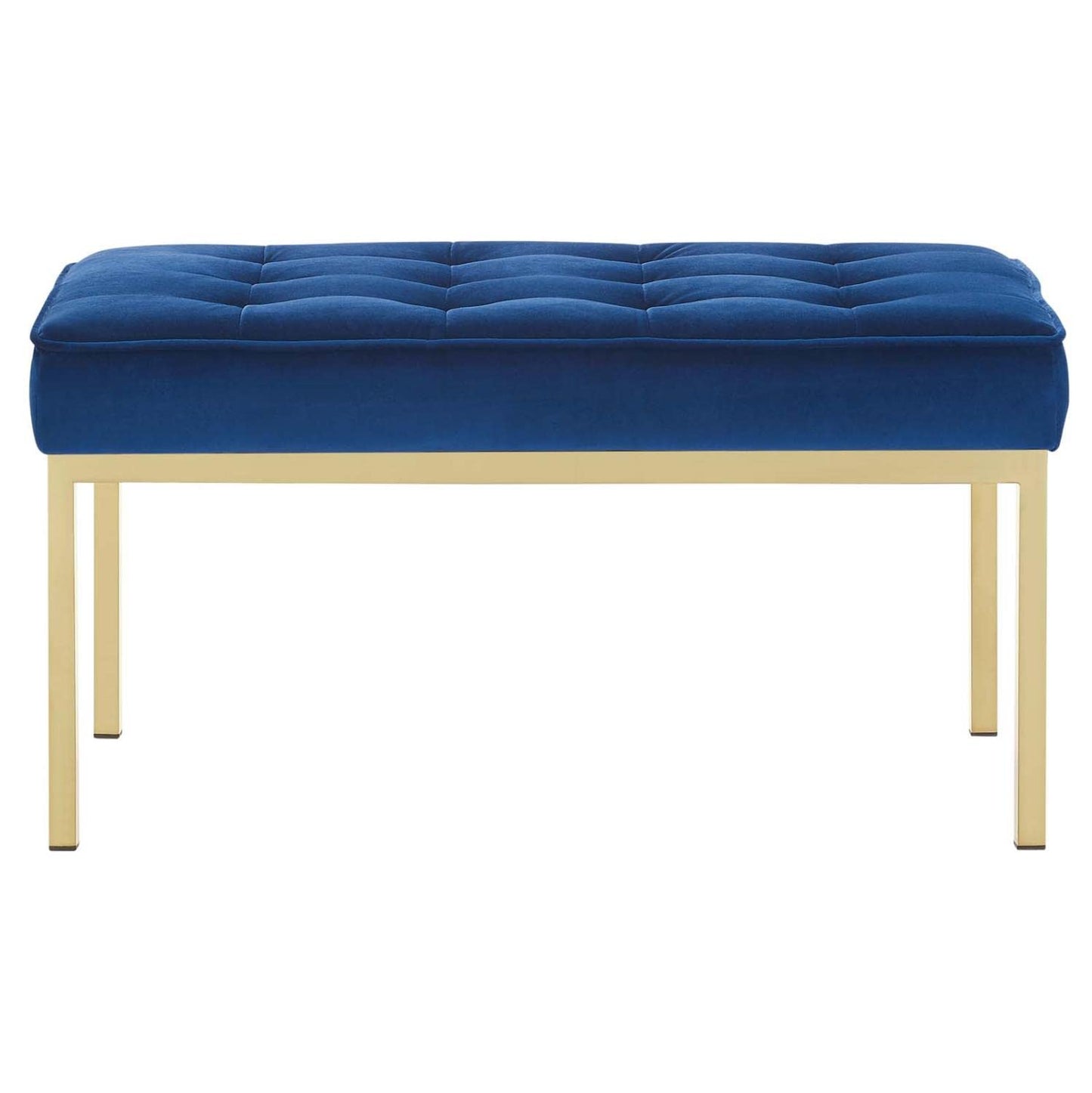 home office desk chairs | CasaFoyer Loft Button Tufted Performance Velvet Accent Bench | Gold Navy | Contemporary Design | Stainless Steel Legs | Supports up to 300 lbs | casafoyer.myshopify.com