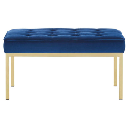 home office desk chairs | CasaFoyer Loft Button Tufted Performance Velvet Accent Bench | Gold Navy | Contemporary Design | Stainless Steel Legs | Supports up to 300 lbs | casafoyer.myshopify.com