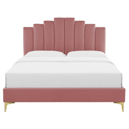 adjustable bed bases | CasaFoyer Elise Performance Velvet King Platform Bed | Glamorous Deco Style | Channel Tufting | Gold Metal Legs | Stain-Resistant & Durable | 800 lb Weight Capacity | Includes Headboard & Bed Frame | casafoyer.myshopify.com