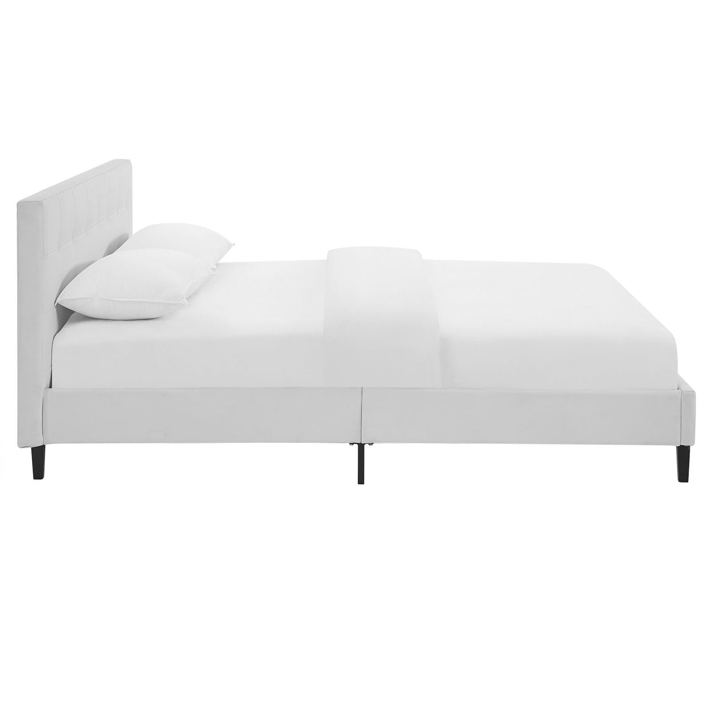 Bed | CasaFoyer Linnea Platform Bed | Elegant Padded Vinyl Base | Tufted Headboard | Solid Wood Legs | No Box Spring Needed | Supports Memory Foam, Spring, Latex, Hybrid | Chic-Luxe Look | 1300 lbs Weight Capacity | Queen Size (Mattress Not Included) | casafoyer.myshopify.com