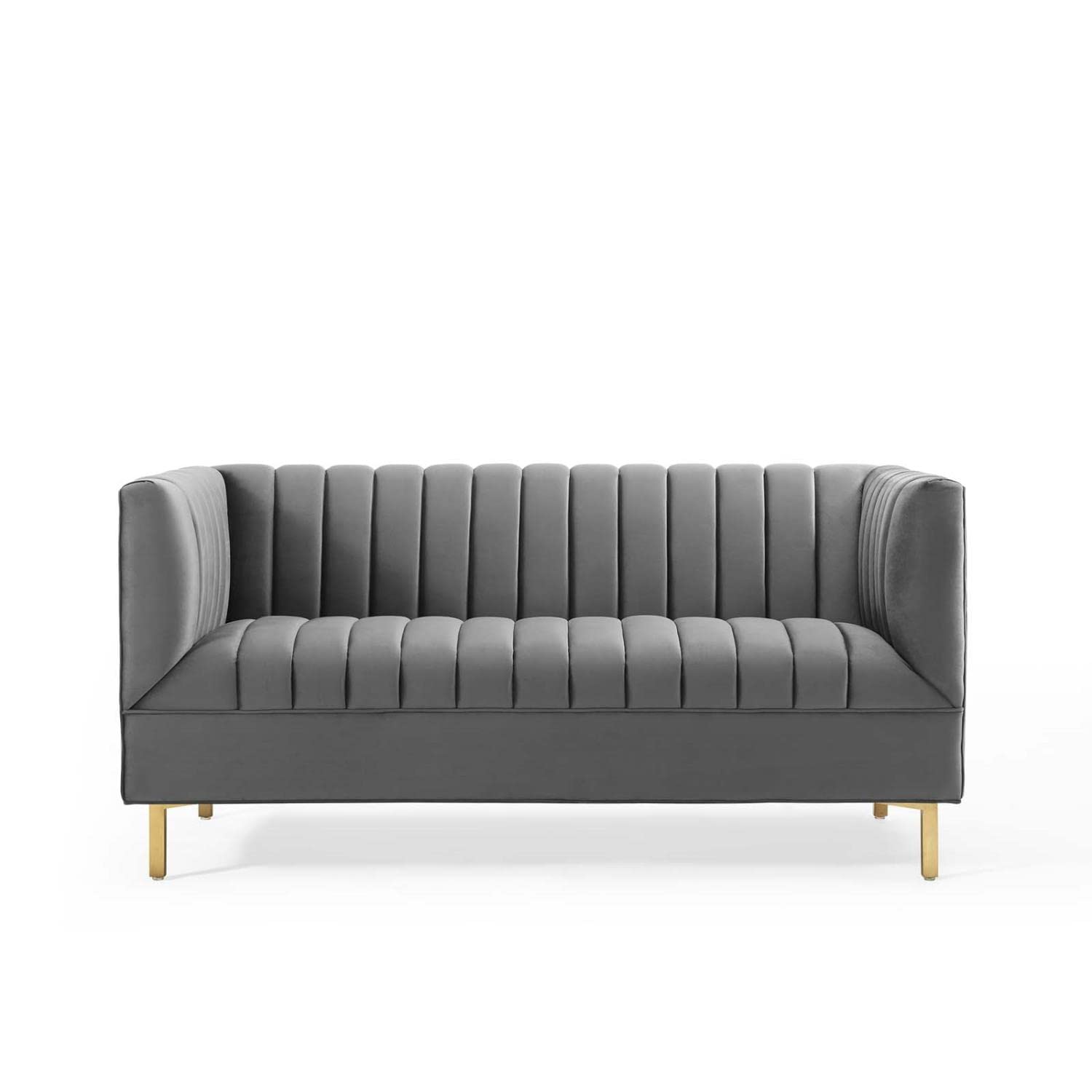 sofas | CasaFoyer Shift Channel Tufted Performance Velvet Living Room Loveseat | Elegant Gray Two-Seater Couch | Gold Stainless Steel Legs | Stain-Resistant & Durable | Assembly Required | 600 lbs Weight Capacity | casafoyer.myshopify.com