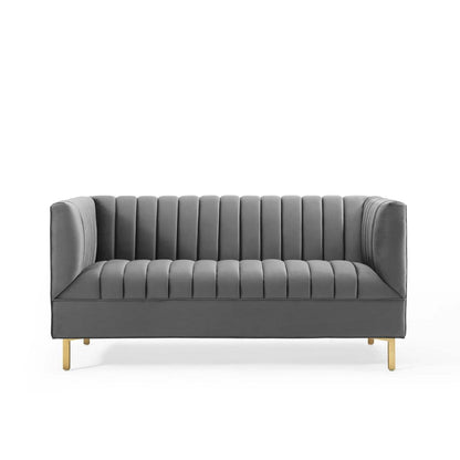 sofas | CasaFoyer Shift Channel Tufted Performance Velvet Living Room Loveseat | Elegant Gray Two-Seater Couch | Gold Stainless Steel Legs | Stain-Resistant & Durable | Assembly Required | 600 lbs Weight Capacity | casafoyer.myshopify.com