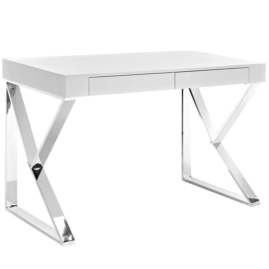 home office desks | Ergode Modern Adjacent Desk | High Gloss Veneer Top | Polished Steel Base | Dual Drawers | Contemporary Workspaces | casafoyer.myshopify.com