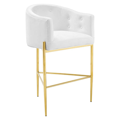 barstools | CasaFoyer Savour Tufted Performance Velvet Bar Stool | Elegant, Stain-Resistant | Comfortable Seating | Chrome Gold Frame | 300 lbs Capacity | White | casafoyer.myshopify.com