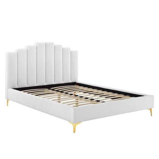 Bed | CasaFoyer Olivia Performance Velvet Queen Platform Bed | Vintage Glamour | Stain-Resistant Velvet | Gold Metal Legs | Wood Slat Support | 800 lbs Capacity | casafoyer.myshopify.com