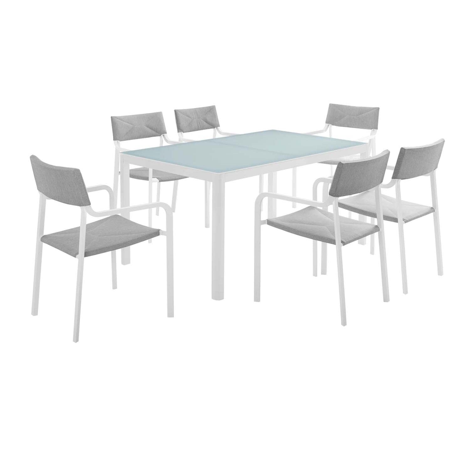 kitchen and dining room sets | CasaFoyer Raleigh 7 Piece Outdoor Dining Set | Elegant & Minimalist Design | Sturdy Aluminum Frame | Easy to Clean Glass Tabletop | Stackable Chairs | UV Resistant Fabric Upholstery | Perfect for Patios, Decks, & Backyards | casafoyer.myshopify.com