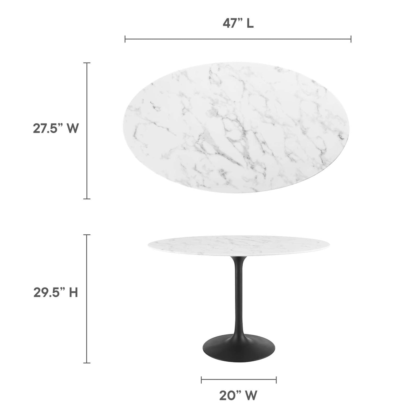 patio dining tables | CasaFoyer Lippa 48 Oval Artificial Marble Dining Table | Timeless Modern Design | Scratch Resistant Finish | Black White | casafoyer.myshopify.com