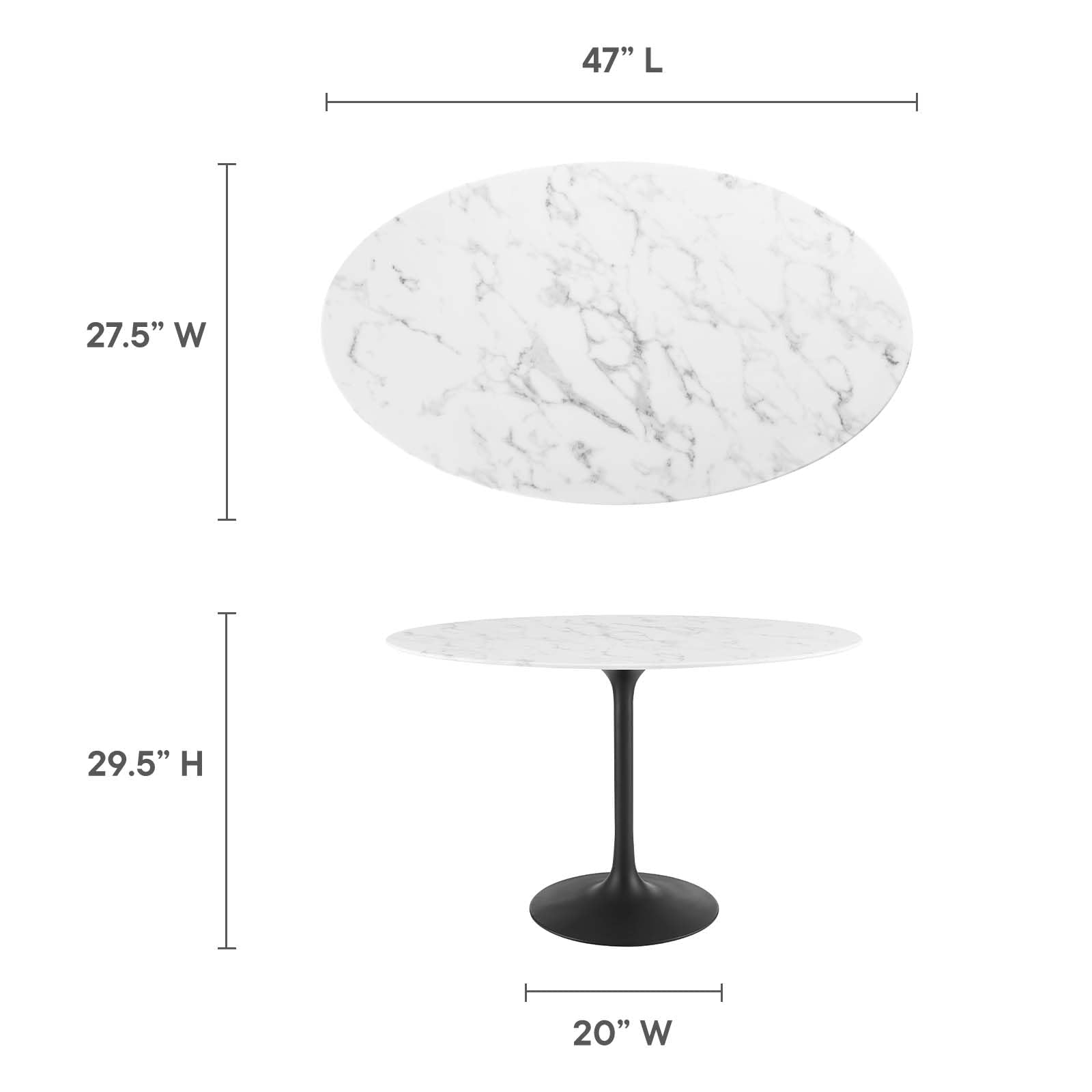 patio dining tables | CasaFoyer Lippa 48 Oval Artificial Marble Dining Table | Timeless Modern Design | Scratch Resistant Finish | Black White | casafoyer.myshopify.com