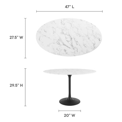 patio dining tables | CasaFoyer Lippa 48 Oval Artificial Marble Dining Table | Timeless Modern Design | Scratch Resistant Finish | Black White | casafoyer.myshopify.com