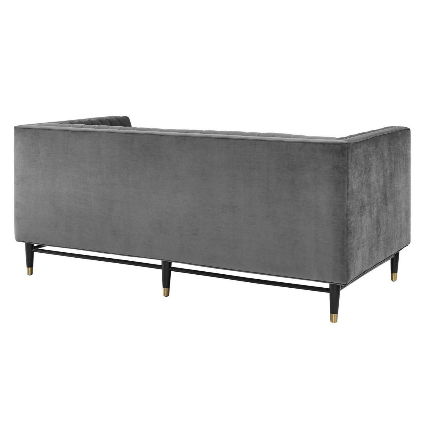sofas | CasaFoyer Devote Channel Tufted Performance Velvet Loveseat | Retro Design | Stain-Resistant | Dense Foam Padding | Black Rubberwood Legs | Gold Stainless Steel Sleeves | Non-Marking Foot Caps | Gray | casafoyer.myshopify.com