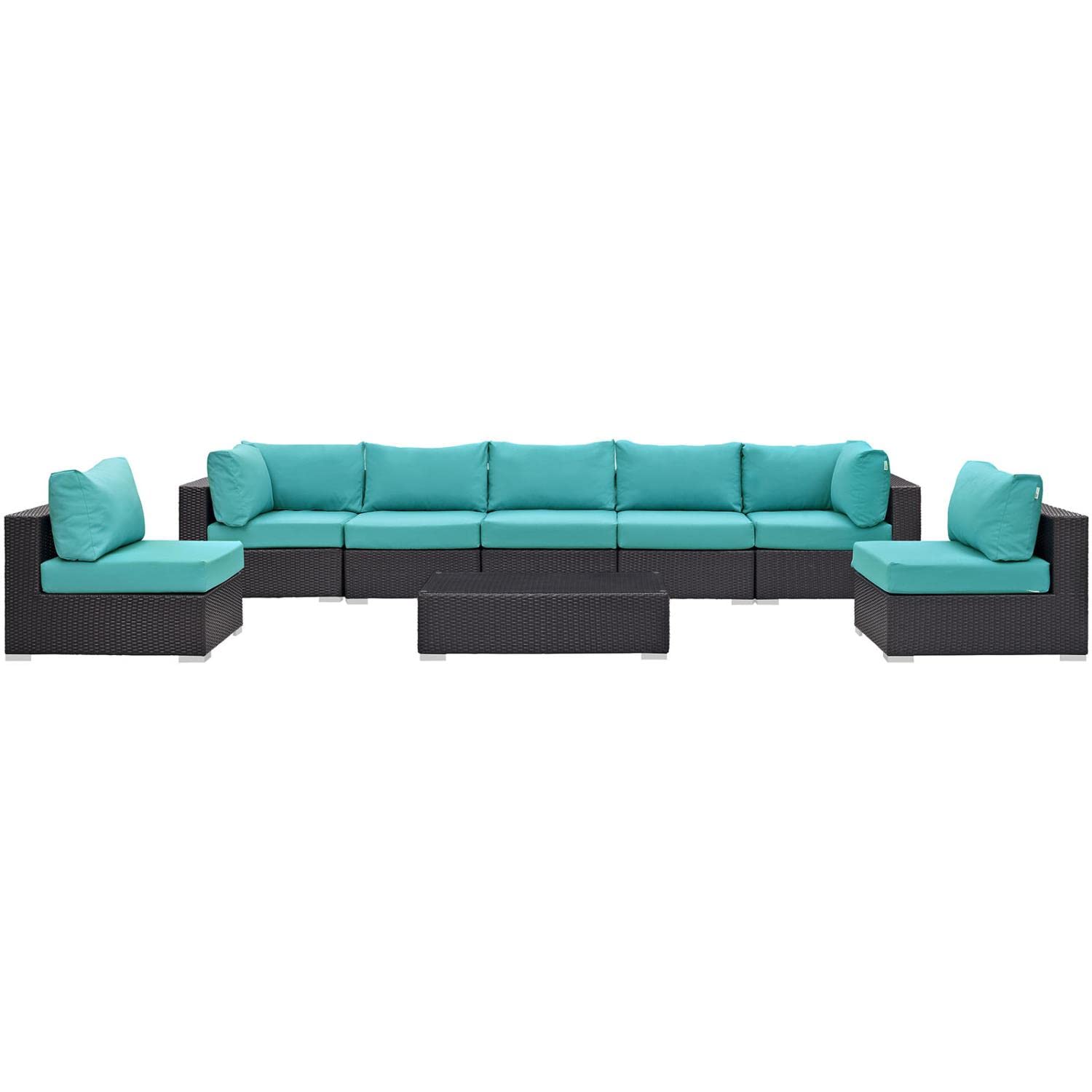 kitchen and dining room sets | CasaFoyer Convene Outdoor Sectional Set | Durable Rattan Weave | Weather-Resistant Cushions | 5 Piece Patio Sofa Set with Coffee Table | Espresso Turquoise | casafoyer.myshopify.com