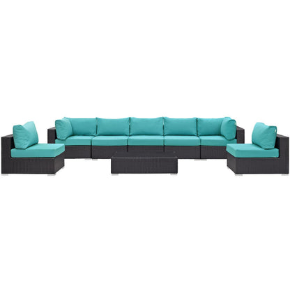 kitchen and dining room sets | CasaFoyer Convene Outdoor Sectional Set | Durable Rattan Weave | Weather-Resistant Cushions | 5 Piece Patio Sofa Set with Coffee Table | Espresso Turquoise | casafoyer.myshopify.com