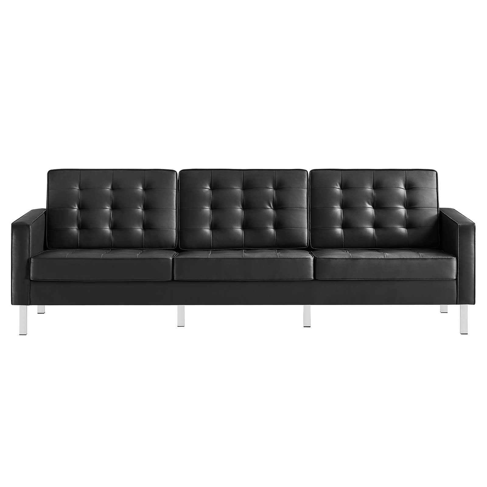 sofas | CasaFoyer Loft Tufted Faux Leather Accent Sofa | Modern Design | Stainless Steel Frame | Button Tufting | Silver Black | casafoyer.myshopify.com